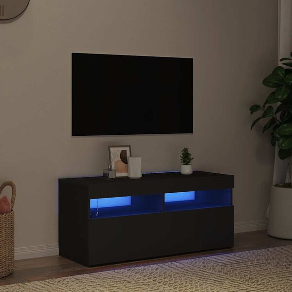 vidaXL Meuble TV avec lumières LED noir 90x35x40 cm