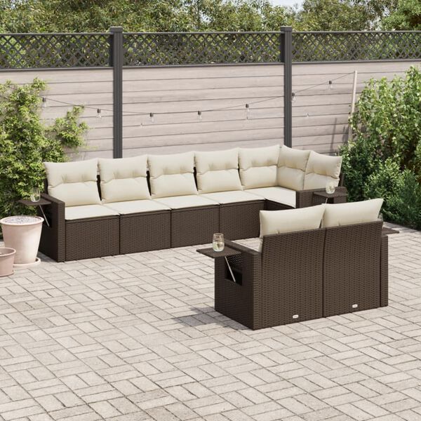 vidaXL Salon de jardin 8 pcs avec coussins marron r&eacute;sine tress&eacute;e