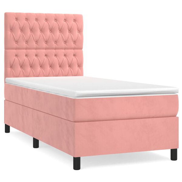 vidaXL Sommier &agrave; lattes de lit avec matelas Rose 100x200 cm Velours