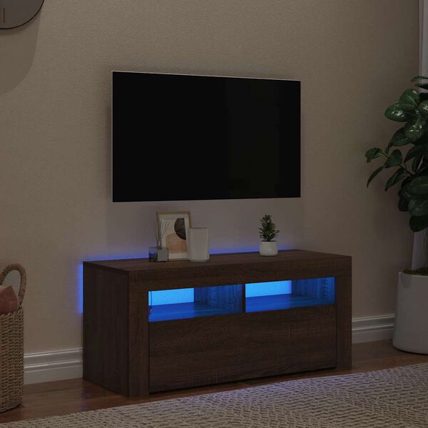 vidaXL Meuble TV avec lumières LED Chêne marron 90x35x40 cm