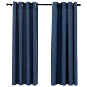 vidaXL Rideaux occultants Aspect lin avec &oelig;illets 2 pcs Bleu 140x175cm