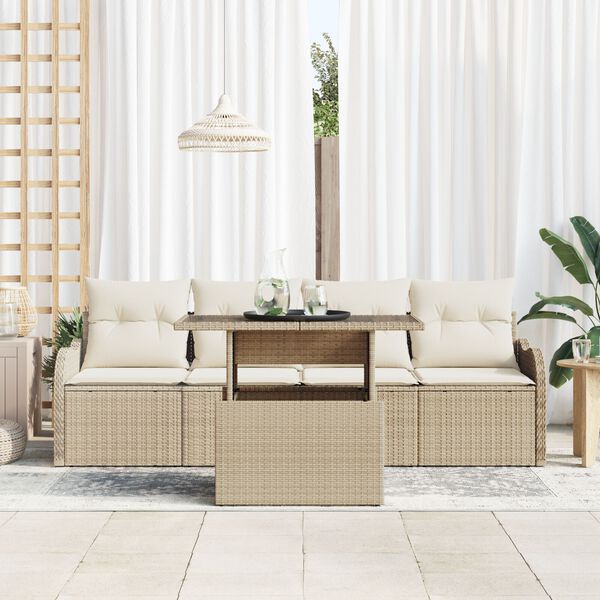 vidaXL Ensemble de canap&eacute; de jardin 5 pcs Beige Poly Rattan
