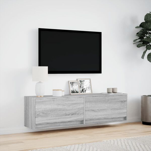 vidaXL Meuble TV mural avec lumières LED sonoma gris 140x31x38 cm