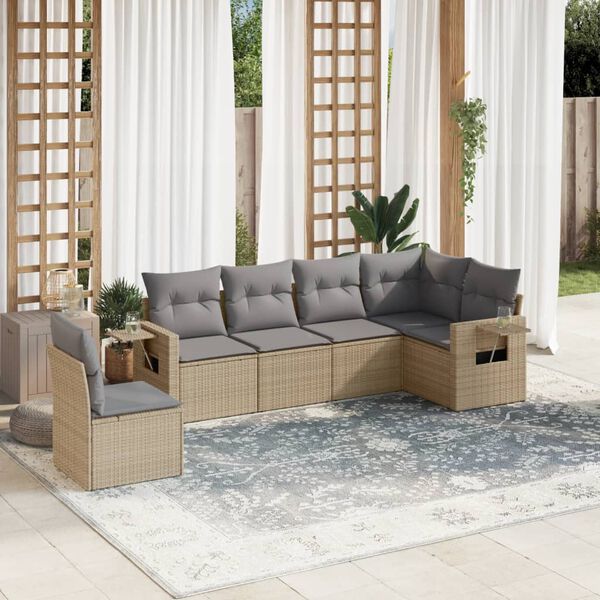 vidaXL Salon de jardin avec coussins 6 pcs beige r&eacute;sine tress&eacute;e