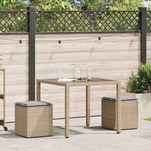 vidaXL Tabourets de jardin avec coussins lot de 2 beige résine tressée