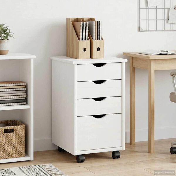 vidaXL Cabinet roulant Blanc 34 x 39 x 56 cm Bois de Pin Massif