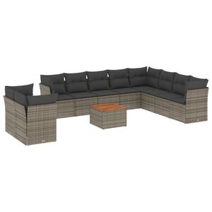 vidaXL Salon de jardin 11 pcs avec coussins gris r&eacute;sine tress&eacute;e
