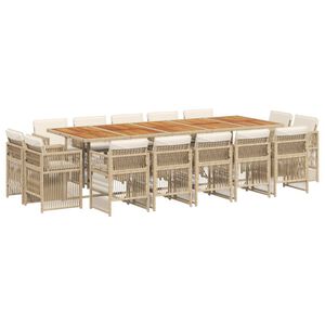 vidaXL Ensemble &agrave; manger de jardin et coussins 15 pcs beige