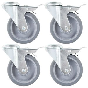 vidaXL 4pcs Roulettes pivotantes &agrave; trou de boulon &agrave; double frein 100mm