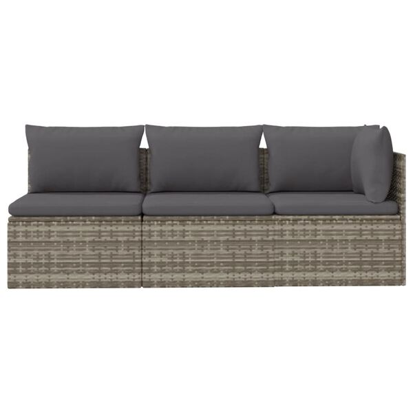 vidaXL Salon de jardin 3 pcs avec coussins Gris Résine tressée