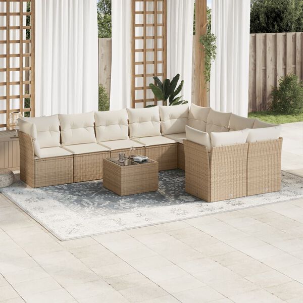 vidaXL Salon de jardin avec coussins 10 pcs beige r&eacute;sine tress&eacute;e
