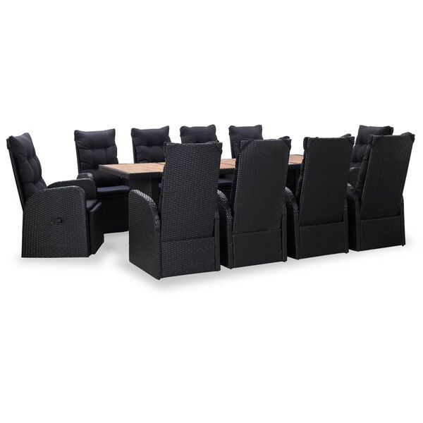 vidaXL Ensemble à manger d'extérieur 11 pcs Résine tressée acacia Noir