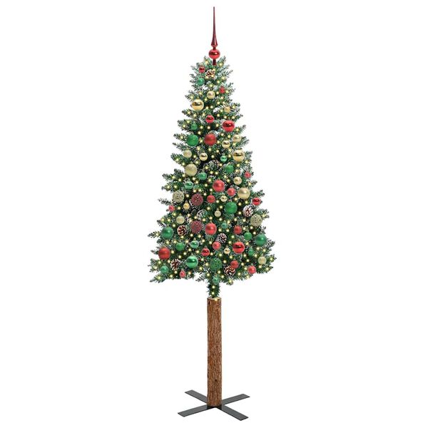 vidaXL Sapin de Noël mince avec 300 LED Vert et blanc 210 cm