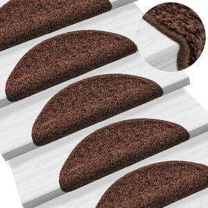 vidaXL Tapis d'escalier 15 pi&egrave;ces 56 x 17 x 3 cm Marron Demi-rond
