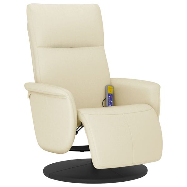 vidaXL Fauteuil inclinable de massage et repose-pieds cr&egrave;me similicuir