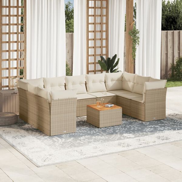 vidaXL Salon de jardin avec coussins 10 pcs beige r&eacute;sine tress&eacute;e