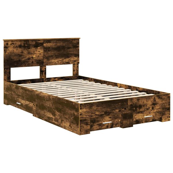 vidaXL Cadre de lit Ch&ecirc;ne fum&eacute; 120 x 190 cm Bois d'ing&eacute;nierie