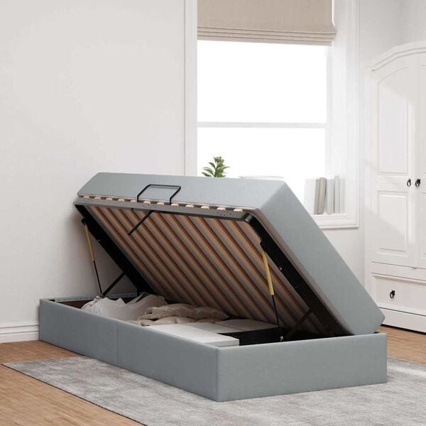 vidaXL Lit avec rangement et matelas Gris clair 90 x 190 cm Polyester