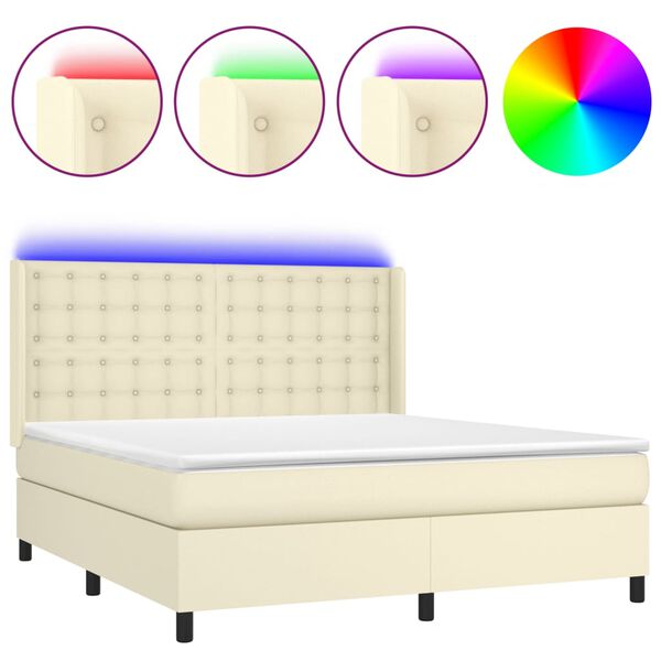vidaXL Sommier &agrave; lattes de lit matelas LED Cr&egrave;me 180x200 cm Similicuir