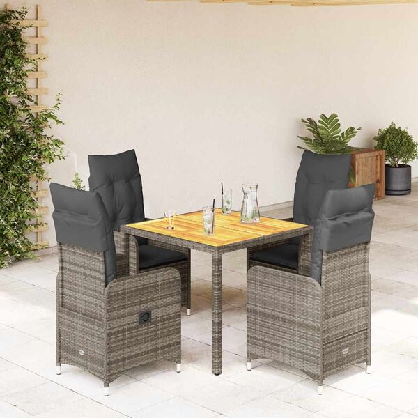 vidaXL Ensemble de bistro de jardin 5 pcs coussins gris poly rotin