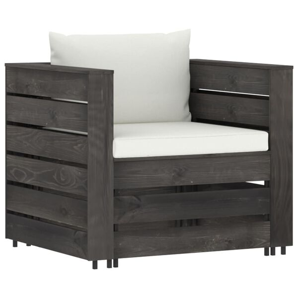 vidaXL Salon de jardin 2 pcs avec coussins Bois imprégné de gris