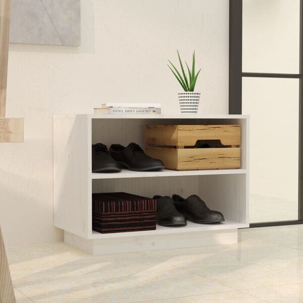 vidaXL Armoire à chaussures Blanc 60x34x45 cm Bois de pin massif