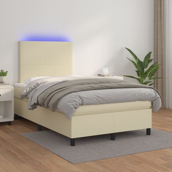 vidaXL Sommier &agrave; lattes de lit avec matelas et LED Cr&egrave;me 120x200 cm