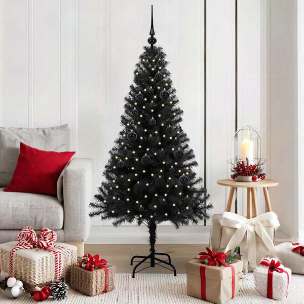 vidaXL Sapin de Noël avec 150 LED avec support Noir 150 cm PVC