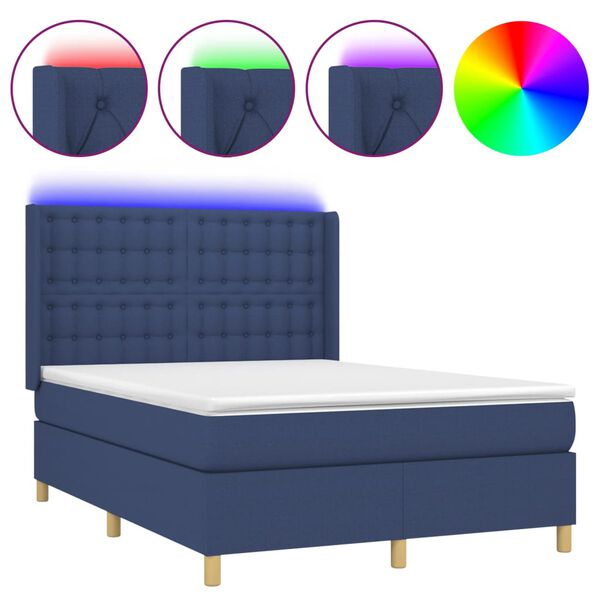 vidaXL Sommier &agrave; lattes de lit matelas et LED Bleu 140x190 cm Tissu