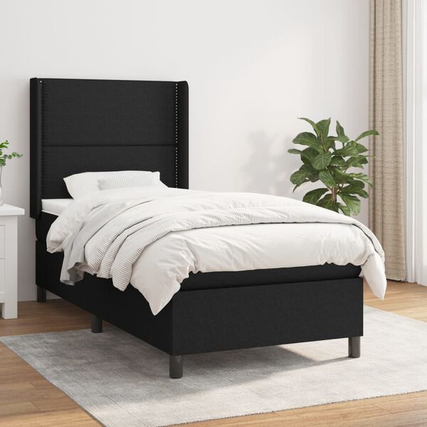 vidaXL Sommier &agrave; lattes de lit avec matelas Noir 100x200 cm Tissu
