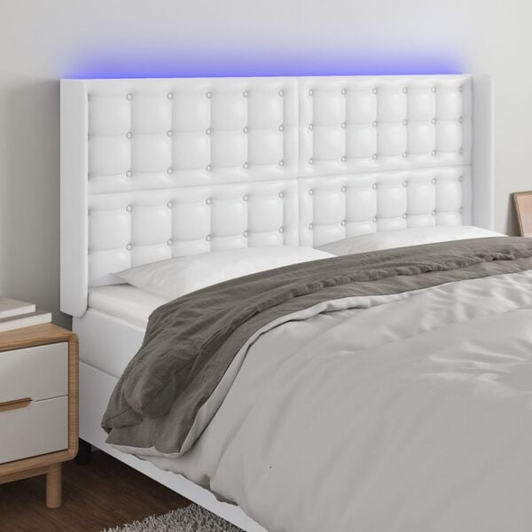 vidaXL T&ecirc;te de lit &agrave; LED Blanc 183x16x118/128 cm Similicuir