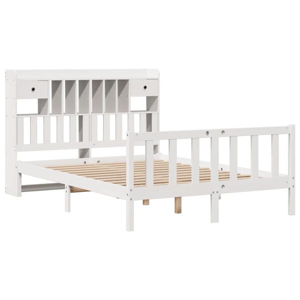 vidaXL Lit biblioth&egrave;que sans matelas blanc 150x200 cm bois pin massif