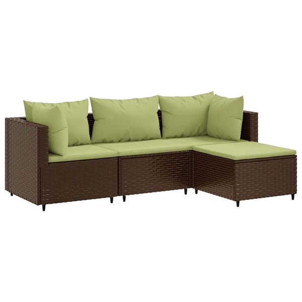 vidaXL Salon de jardin 4 pcs avec coussins Marron R&eacute;sine tress&eacute;e