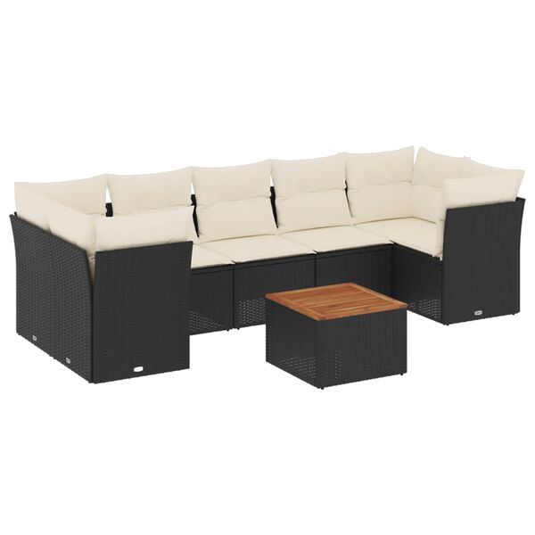 vidaXL Salon de jardin 8 pcs avec coussins noir r&eacute;sine tress&eacute;e