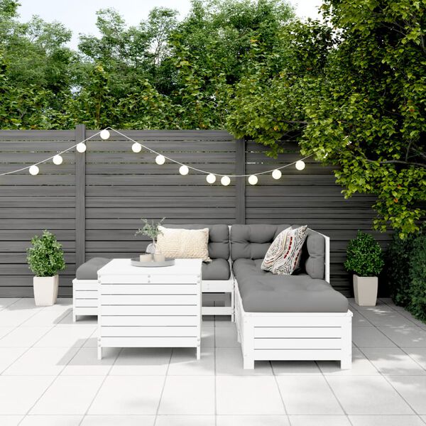 vidaXL Salon de jardin 6 pcs blanc bois de pin massif