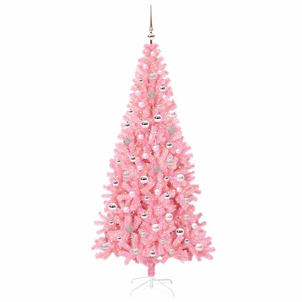 vidaXL Sapin de Noël avec 300 LED avec support Rose 240 cm PVC