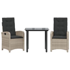 vidaXL Ensemble &agrave; manger de jardin 3pcs coussins gris clair poly rotin