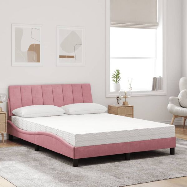 vidaXL Lit avec matelas Hanko rose 120x200 cm velours