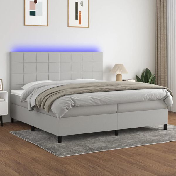 vidaXL Sommier &agrave; lattes de lit et matelas et LED Gris clair 200x200 cm