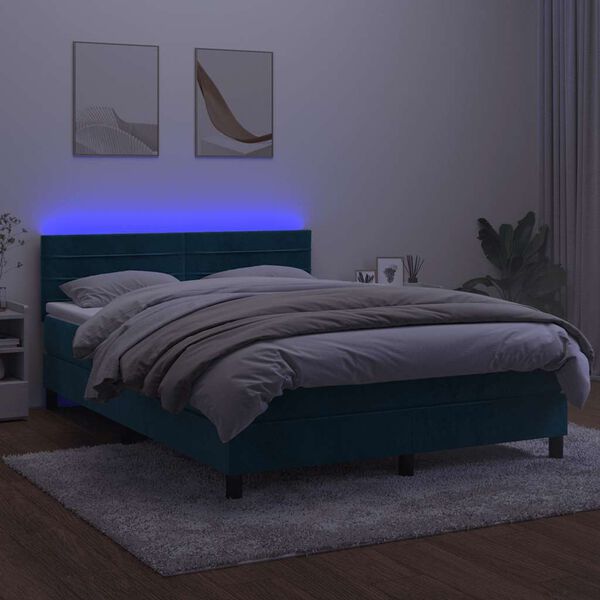 vidaXL Sommier &agrave; lattes de lit avec matelas LED Bleu fonc&eacute; 140x190 cm
