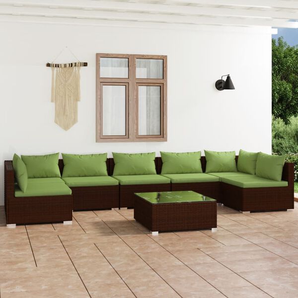 vidaXL Salon de jardin 8 pcs avec coussins R&eacute;sine tress&eacute;e Marron