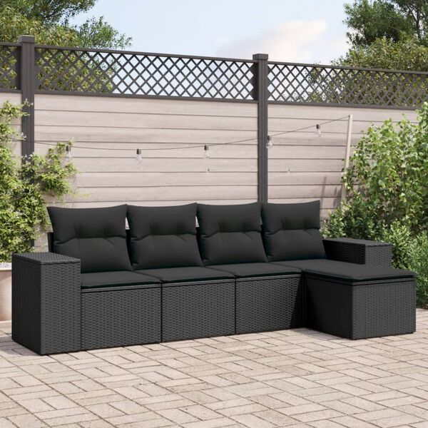 vidaXL Salon de jardin 5 pcs avec coussins noir r&eacute;sine tress&eacute;e