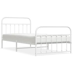 vidaXL Cadre de lit m&eacute;tal sans matelas et pied de lit blanc 107x203 cm