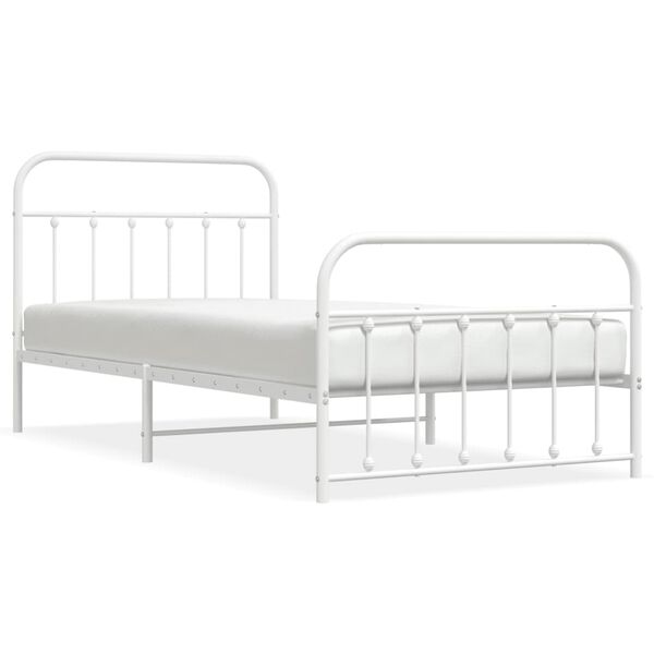 vidaXL Cadre de lit métal sans matelas et pied de lit blanc 107x203 cm