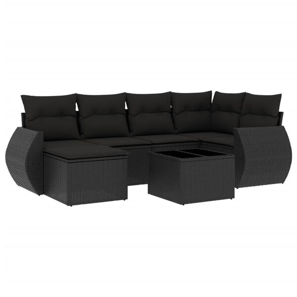 vidaXL Salon de jardin 7 pcs avec coussins noir r&eacute;sine tress&eacute;e
