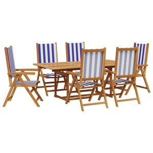 vidaXL Ensemble &agrave; manger de jardin 7 pcs bleu blanc tissu bois massif