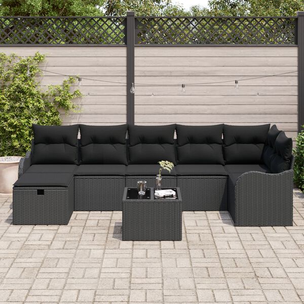 vidaXL Ensemble de Canap&eacute;s avec coussin 8 pcs Noir polyrotin