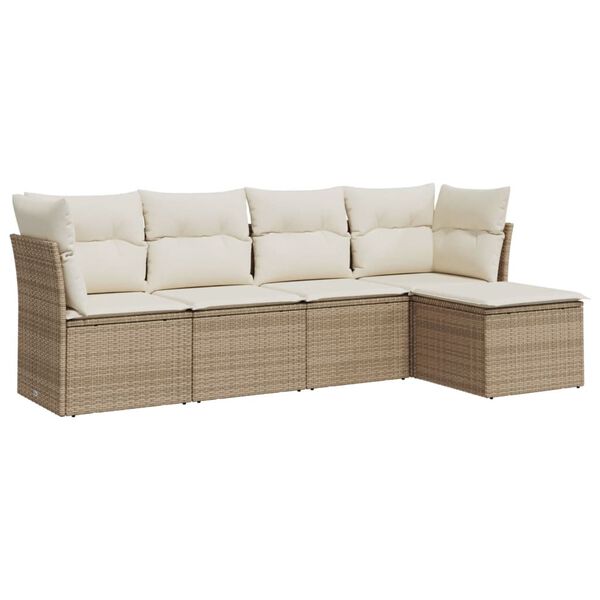 vidaXL Salon de jardin avec coussins 5 pcs beige r&eacute;sine tress&eacute;e