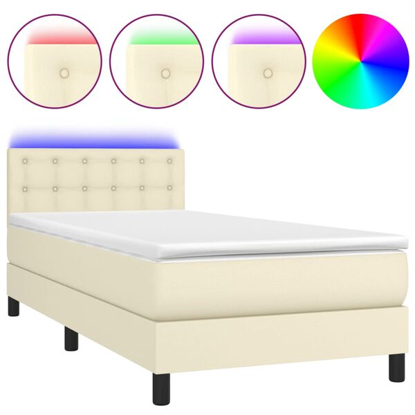vidaXL Sommier &agrave; lattes de lit avec matelas et LED Cr&egrave;me 80x200 cm