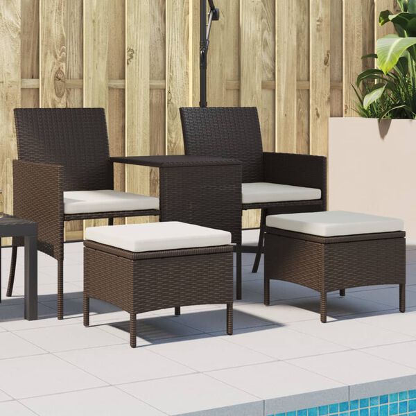 vidaXL Canapé de jardin 2 places avec table et tabourets marron rotin